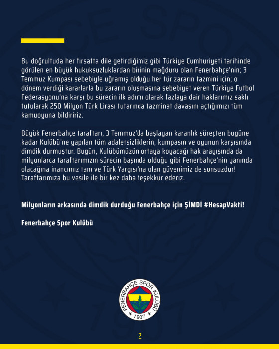 Fenerbahçe TFF ye tazminat davası açtı